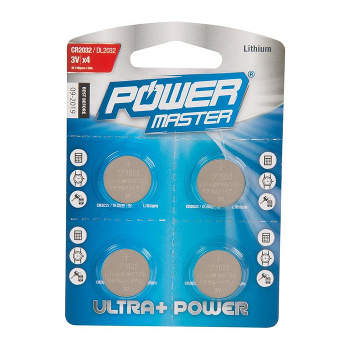 Powermaster Lithium Button Cell Battery CR2032 4pk CR2032 PowerMaster - Town Tools 