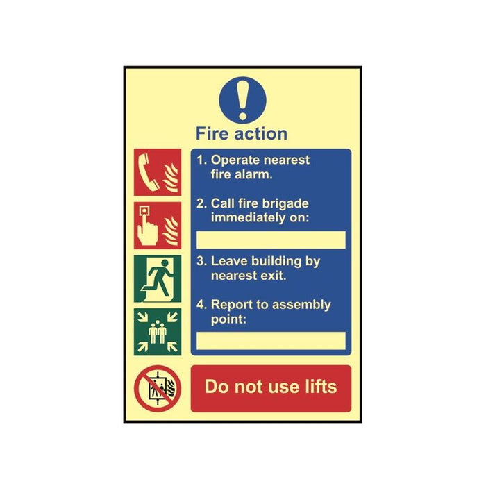 Scan Fire Action Procedure - Photoluminescent Sign 200 x 300mm Scan - Town Tools