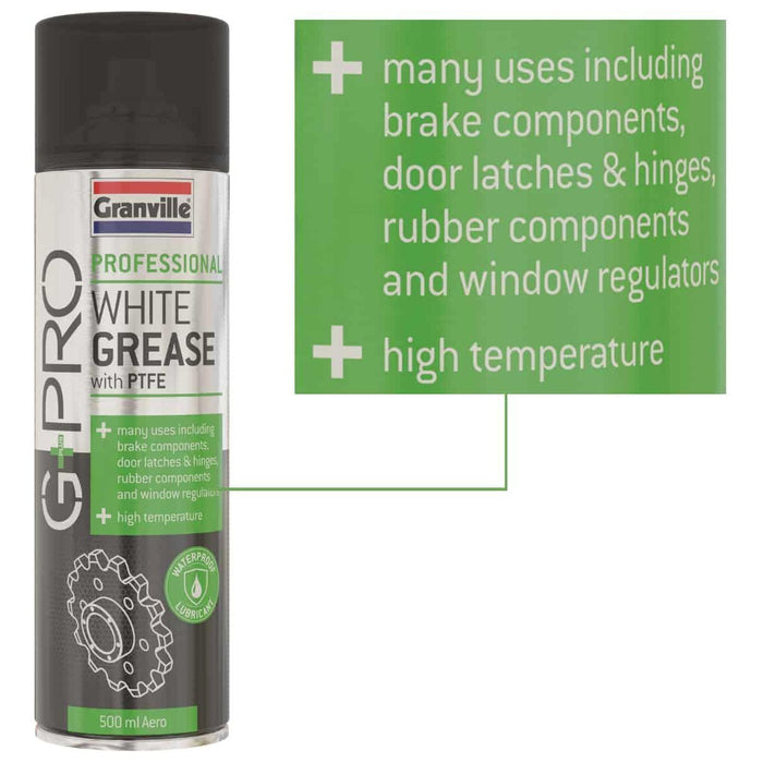 Granville White Grease Aerosol PTFE Waterproof Lubricant Spray Brake 500ml Granville - Town Tools 