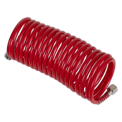 Sealey PE Coiled Air Hose 5m x5mm with 1/4"BSP Unions SA335 Sealey - Town Tools 