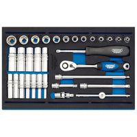 Draper Socket Set in 1/4 Drawer EVA Insert Tray, 1/4"(32 Piece) 63532