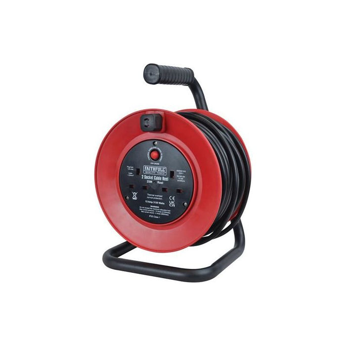 Faithfull Power Plus Open Drum Cable Reel 240V 13A 2-Socket 25m Faithfull Power Plus - Town Tools