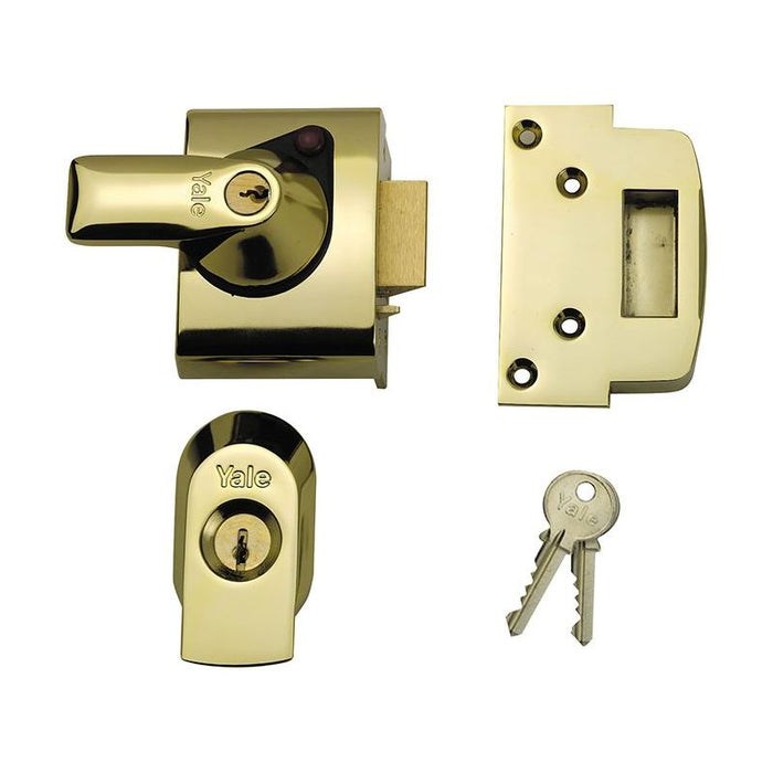 Yale Locks BS2 Nightlatch British Standard Lock 40mm Backset Brasslux Finish Visi Yale Locks - Town Tools