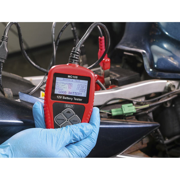 Sealey Motorcycle Digital Battery Tester 12V MC105 Sealey - Town Tools 