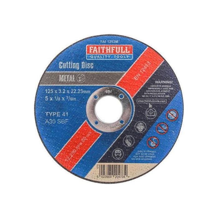 Faithfull Metal Cut Off Disc 125 x 3.2 x 22.23mm Faithfull - Town Tools