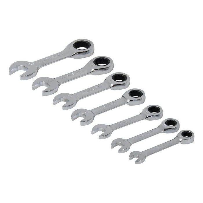 Silverline Stubby Ratchet Spanner Set 7pce 8 - 19mm Silverline - Town Tools 