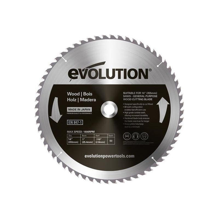 Evolution Wood Cutting Circular Saw Blade 355 x 2.8 x 25.4mm x 60T Evolution - Town Tools