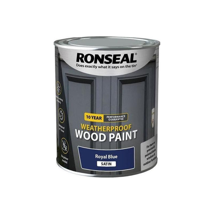 Ronseal 10 Year Weatherproof Wood Paint Royal Blue Satin 750ml Ronseal - Town Tools