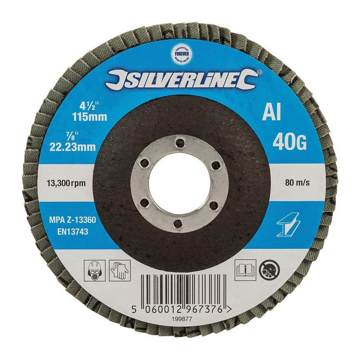 Silverline Aluminium Oxide Flap Disc 115mm 40 Grit Silverline - Town Tools 