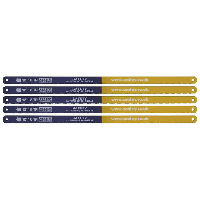 Sealey Hacksaw Blade 300mm HSS Bi-Metal 18tpi Pack of 5 HSB0518 Sealey - Town Tools 