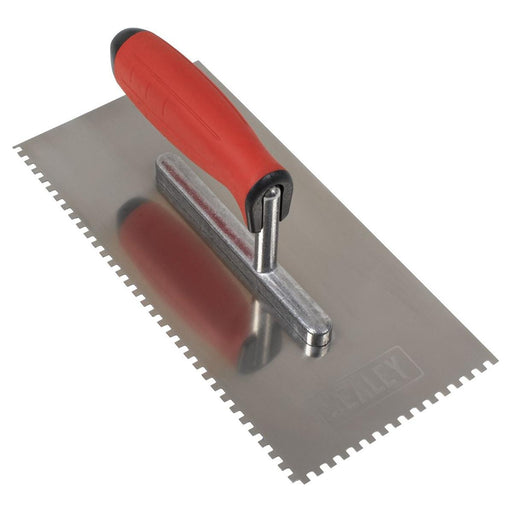 Sealey Stainless Steel 4mm Notched Trowel with Rubber Handle 270mm T7804 Sealey - Town Tools 