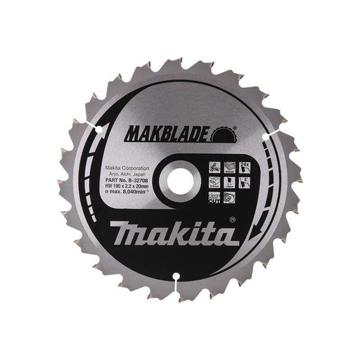 Makita B-32708 MAKBLADE Mitre Saw Blade 190 x 20mm x 24T Makita - Town Tools