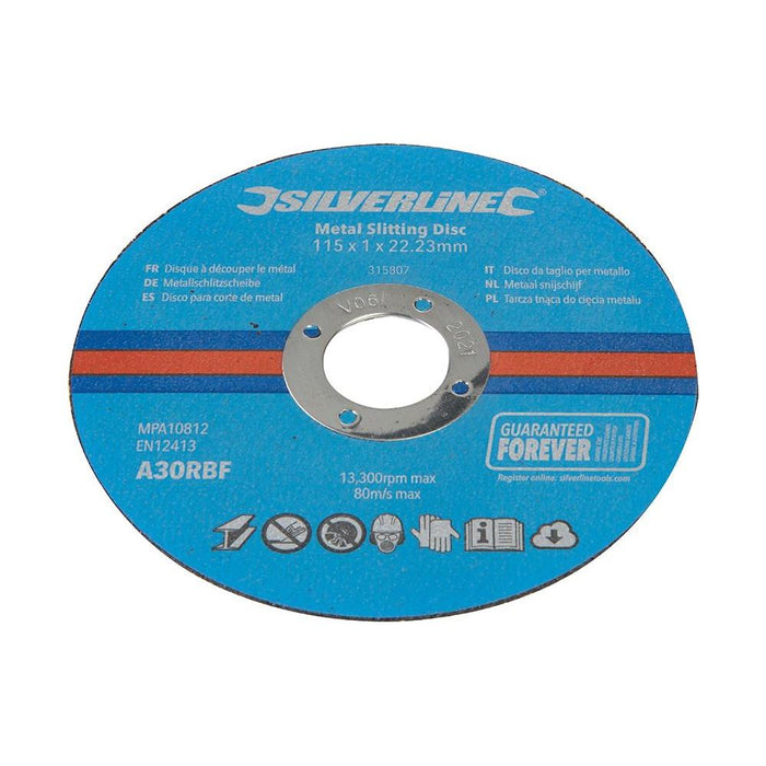 Silverline Metal Slitting Discs 10pk 115 x 1 x 22.23mm Silverline - Town Tools 