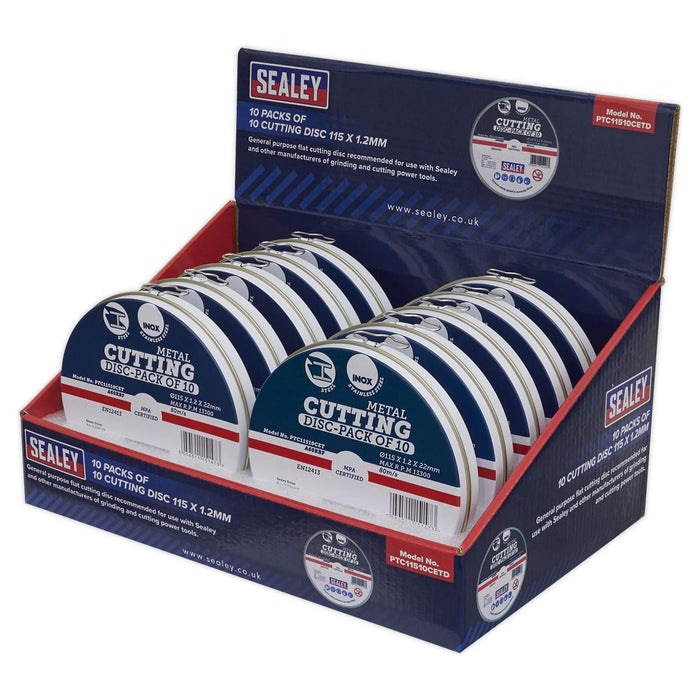 Sealey Cutting Disc 115 x 1.2mm Countertop Display Box 10 Packs of 10 Sealey - Town Tools 