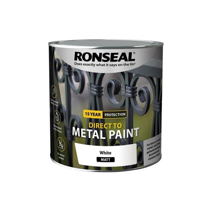 Ronseal Direct to Metal Paint White Matt 2.5 litre Ronseal - Town Tools