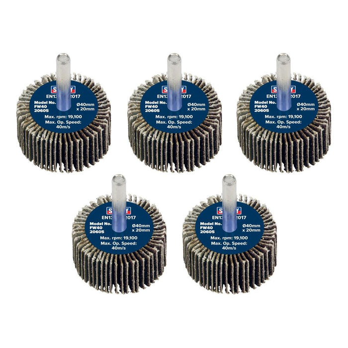 Sealey 40 x 20mm Abrasive Flap Wheel on 6mm Shaft 60Grit - Pack of 5 FW4020605 Sealey - Town Tools 