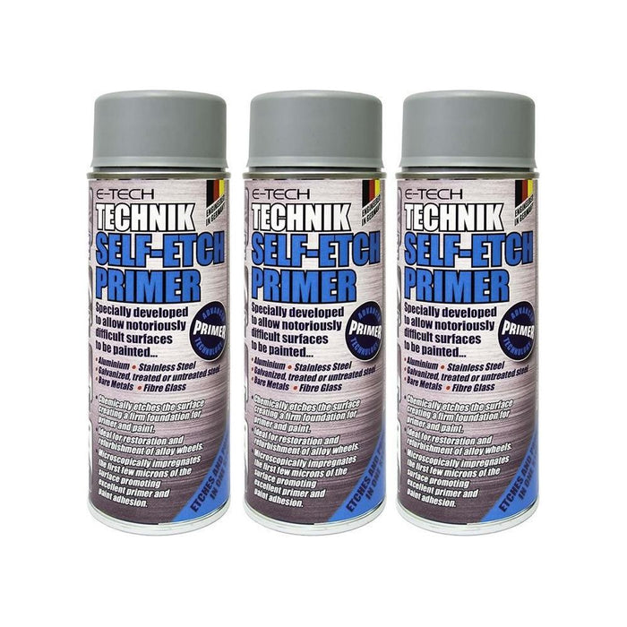 3x E-Tech Technik Self Etch Primer 400ml Can for Bare Metals Alloy Wheels Glass E-Tech - Town Tools 