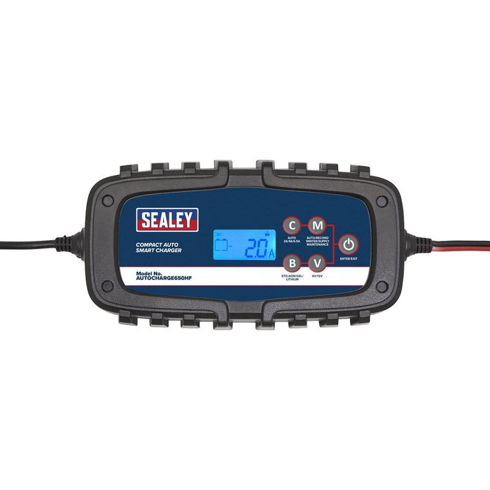 Sealey Compact Auto Smart Charger & Maintainer 6.5A 6/12V AUTOCHARGE650HF Sealey - Town Tools 