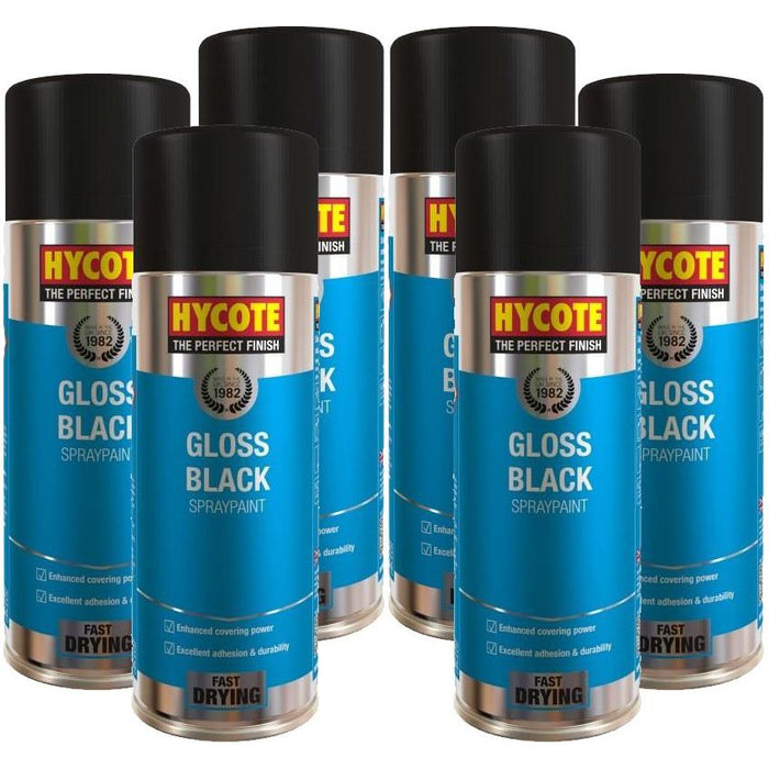 6x Hycote XUK0272 Gloss Black 400ml C/O Hycote - Town Tools 