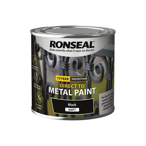 Ronseal Direct to Metal Paint Black Matt 250ml Ronseal - Town Tools