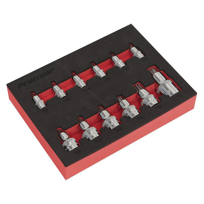 Sealey TRX-Star* Socket Bit Set 12pc Stubby 1/4" 3/8" & 1/2"Sq Drive AK6245 Sealey - Town Tools 