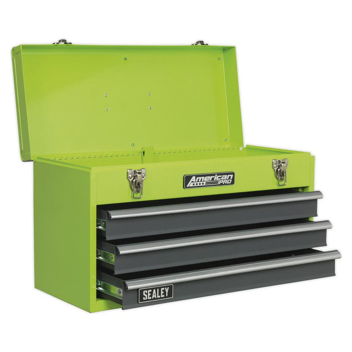 Sealey Tool Chest 3 Drawer Portable with Ball-Bearing Slides Hi-Vis Green/Grey Sealey - Town Tools 