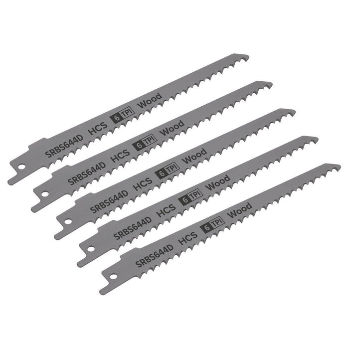 Sealey Reciprocating Saw Blade Clean Wood 150mm 6tpi Pack of 5 SRBS644D Sealey - Town Tools 