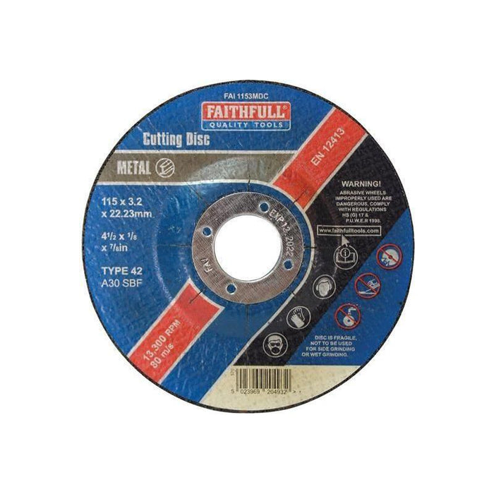 Faithfull Depressed Centre Metal Cutting Disc 115 x 3.2 x 22.23mm Faithfull - Town Tools
