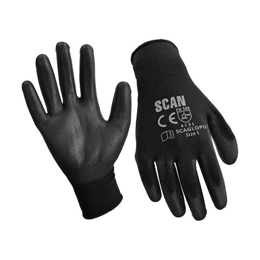 Scan Black PU Coated Gloves - L (Size 9) (12 Pairs) Scan - Town Tools