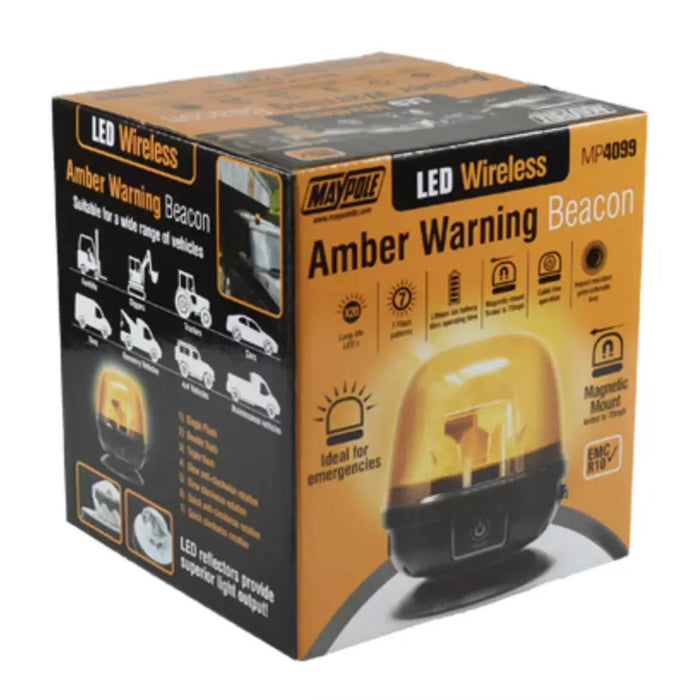 Wireless Rechargeable LED Amber Warning Beacon Light 12/24V, IP67 - MP4099 Town Tools - Town Tools 