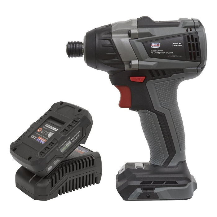 Sealey Brushless Impact Driver Kit 1/4" Hex 20V 2Ah SV20 Series CP20VIDXKIT1 Sealey - Town Tools 