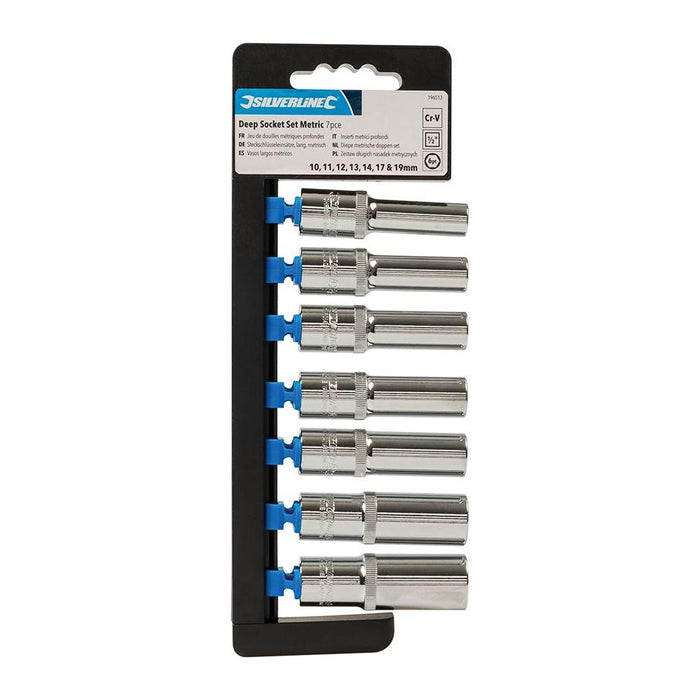 Silverline Deep Socket Set 1/2" Drive 6pt Metric 7pce 10 - 19mm Silverline - Town Tools 