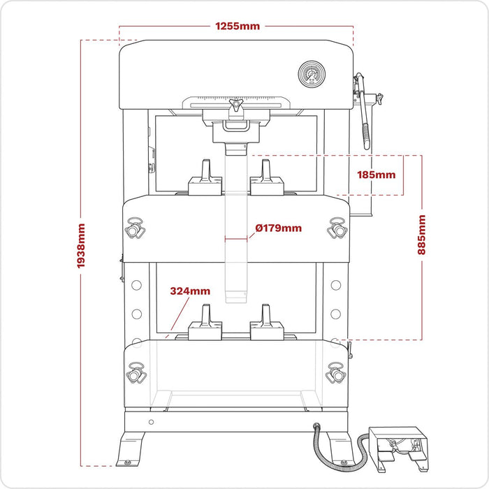 Viking Floor Type Air/Hydraulic Press with Sliding Ram and Foot Pedal 100 Tonne Viking - Town Tools 