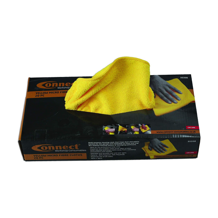 Connect Microfibre Yellow Cloths in Dispenser Box 20pc 35358 Tool Connection - Town Tools 