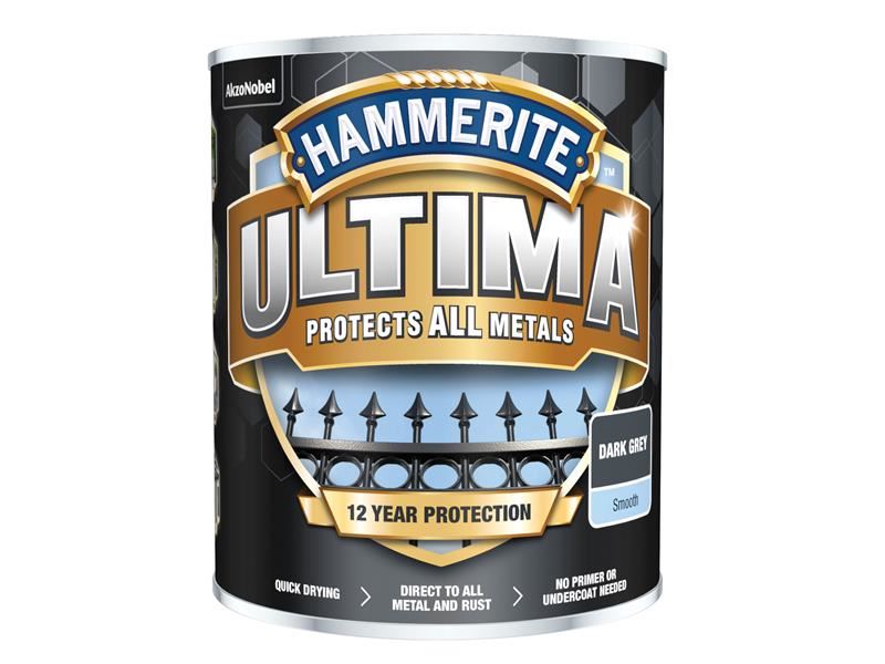 Hammerite Ultima Metal Paint Smooth Dark Grey 750ml Hammerite - Town Tools