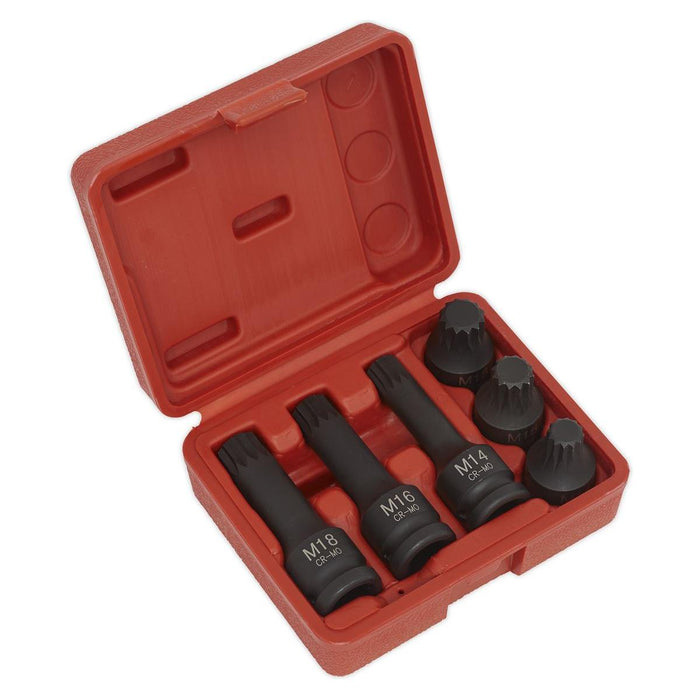 Sealey Impact Spline Socket Bit Set 6pc 1/2"Sq Drive SX052 Sealey - Town Tools 