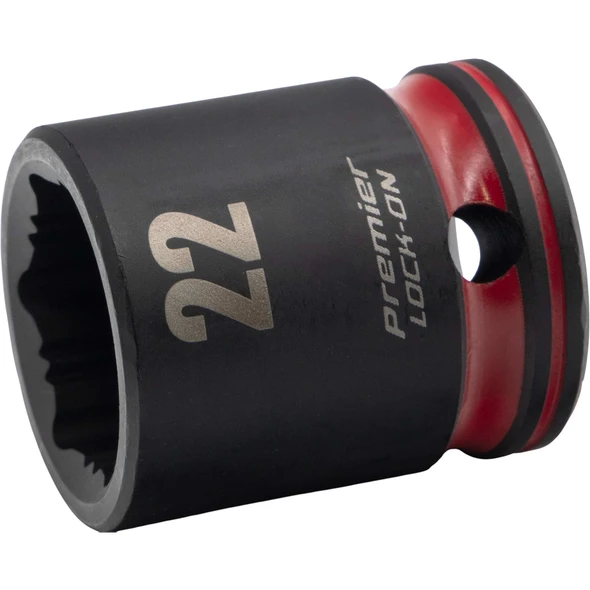 Sealey 1/2"Dr Lock-On Impact Socket 22mm (Red Coded Ring)