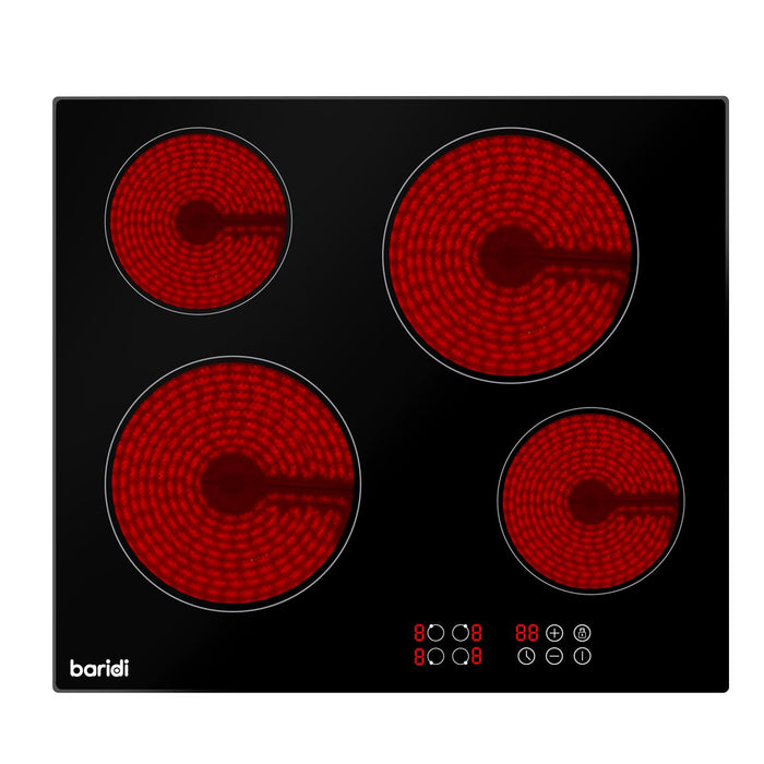 Baridi Integrated Ceramic Hob with 4 Cooking Zones 60cm - Black Glass Baridi - Town Tools 