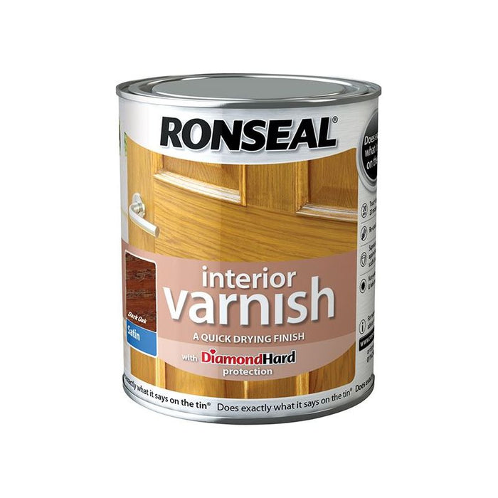Ronseal Interior Varnish Quick Dry Satin Dark Oak 250ml Ronseal - Town Tools