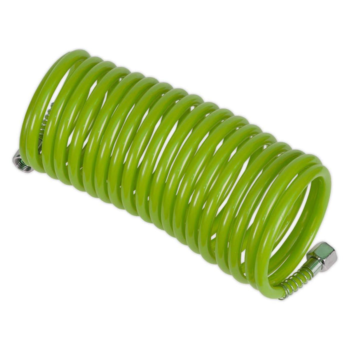 Sealey PE Coiled Air Hose 5m x5mm with 1/4"BSP Unions Green SA335G Sealey - Town Tools 