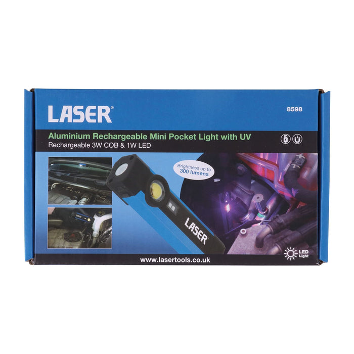 Laser Aluminium Rechargeable Mini Pocket Light with UV 8598