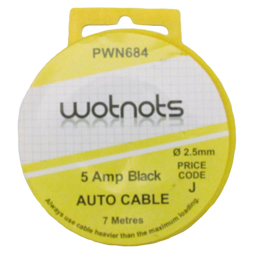 Wot-Nots 1 Core Cable - Black - 7m - 5A Pearl Automotive - Town Tools 