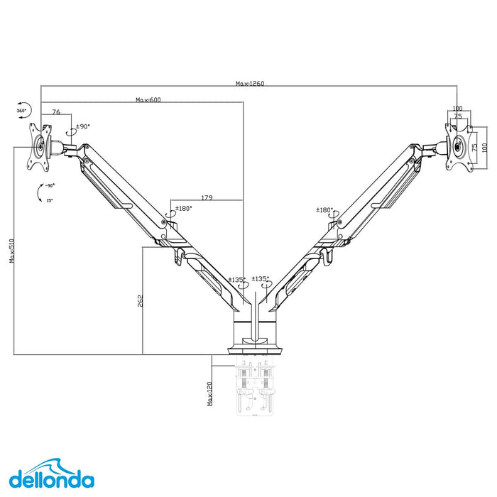 Dellonda Adjustable Double Monitor Arm with 360 Rotation - White DH27