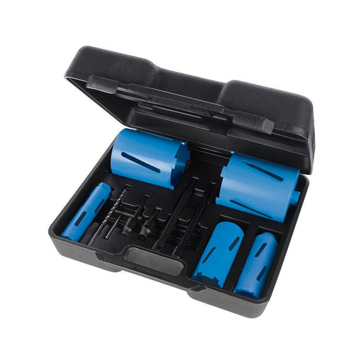 Silverline Diamond Core Drill Kit 5-Core 11pce 38, 52, 65, 117 & 127mm Dia Silverline - Town Tools 