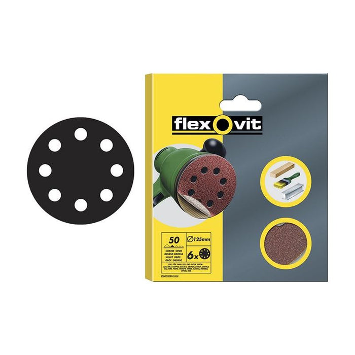 Flexovit Hook & Loop Sanding Disc 125mm Assorted (Pack 25) Flexovit - Town Tools