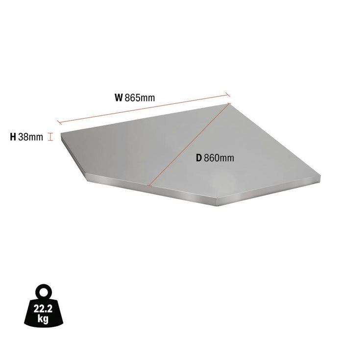 Draper BUNKER Modular Stainless Steel Worktop for Corner Cabinet, 865mm
