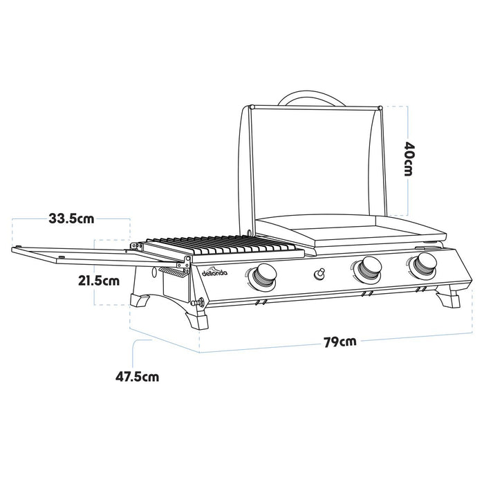 Dellonda 3 Burner Stainless Steel Portable Gas Plancha/Grill 8.5kW