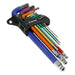 Premier Long Colour-Coded Ball-End Hex Key Set 9pc - Display Box of 10 Sealey Premier - Town Tools 
