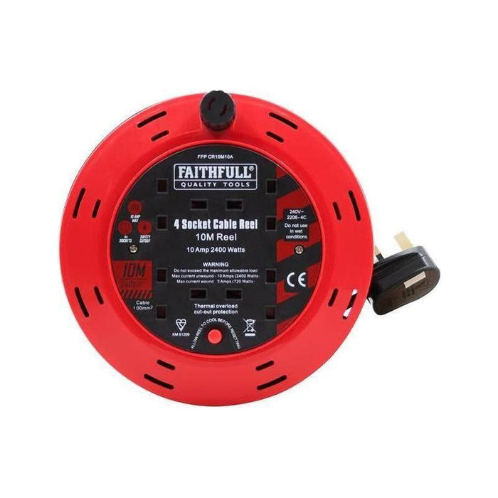 Faithfull Power Plus Cable Reel 240V 10A 4-Socket 10m Faithfull Power Plus - Town Tools