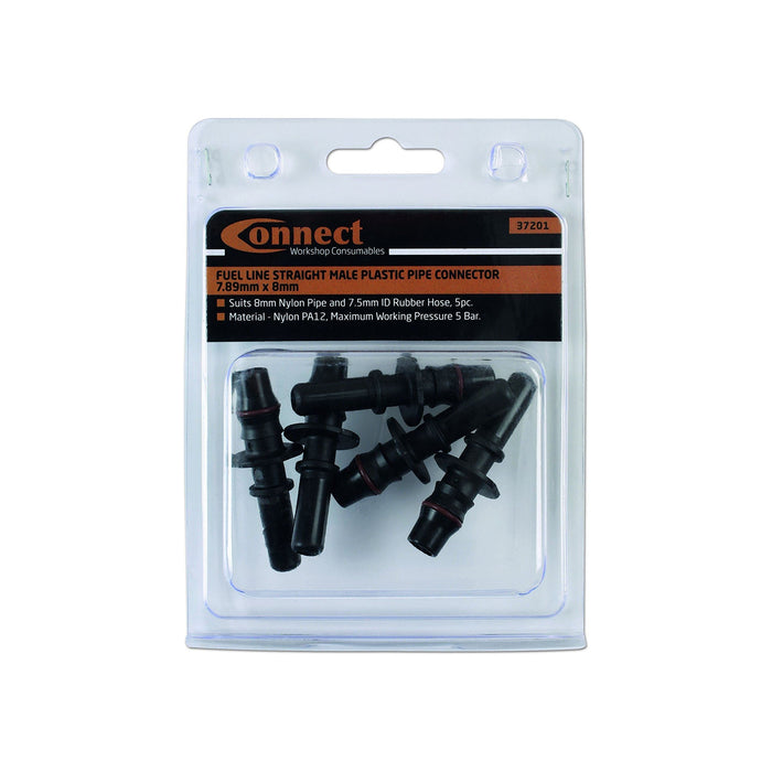 Connect Straight Male Plastic Pipe Connector 7.89 x 8mm 5pc 37201 Tool Connection - Town Tools 